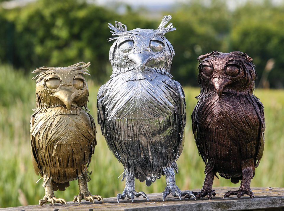 L R 1ft gold owl sculpture 2ft silver owl sculpture and 1ft bronze owl sculpture 4 e1485301526698